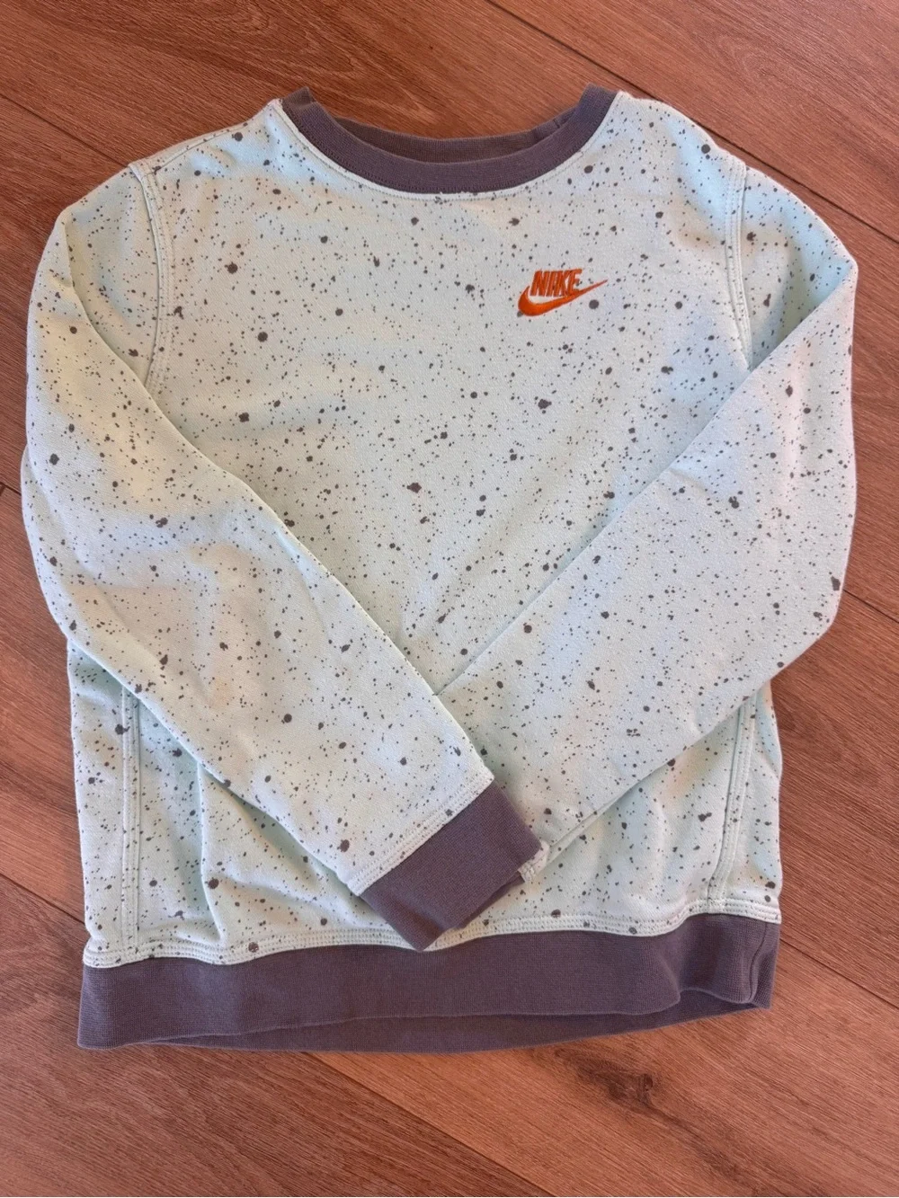 Nike Kids Mint Speckle Crewneck Sweatshirt with Orange Logo